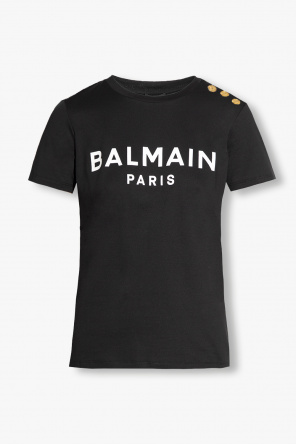 Tシャツ・カットソー BALMAIN Men T Shirts EH1EG010BB17 EAB Black T-shirt męski BALMAIN Czarny Regular AH1EG000/BB73/EAB
